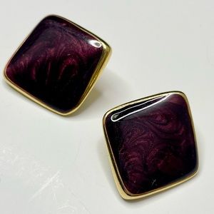 Vintage Gold Tone Diamond Shape Enamel Earrings